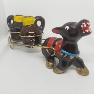 Vintage Salt & Pepper Shakers Burro Pulling 2 Jugs